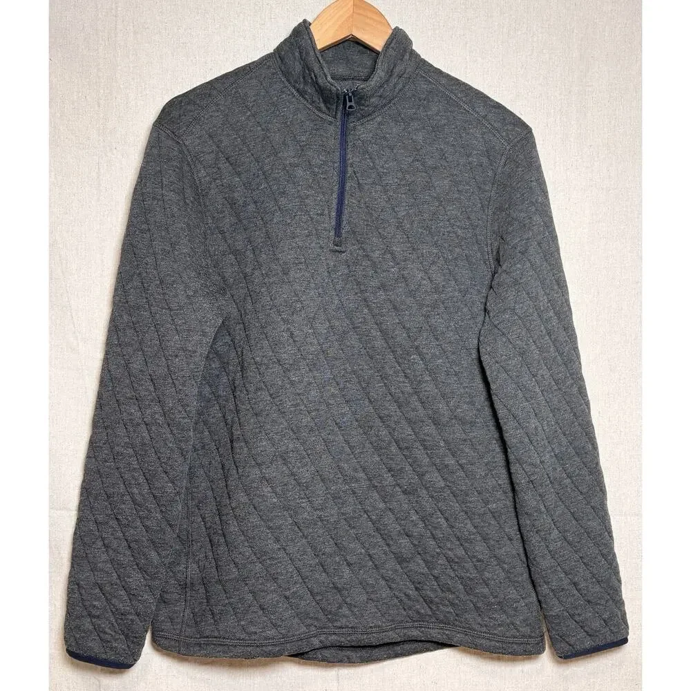 J. Crew‎ Knit Goods Mens Sz M Quilted 1/4 Quarter Zip Pullover Top Gray Shacket